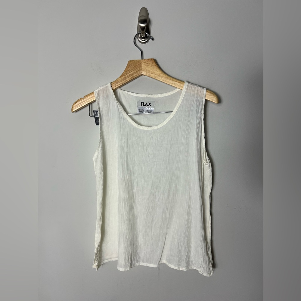 FLAX 100% Rayon Sleeveless Tank Top Cream Ivory Textured Shirt Crewneck 962